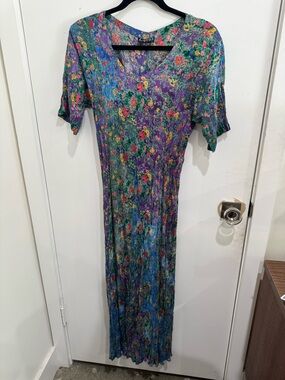 Floral V-Neck Maxi Dress in Purple & Green